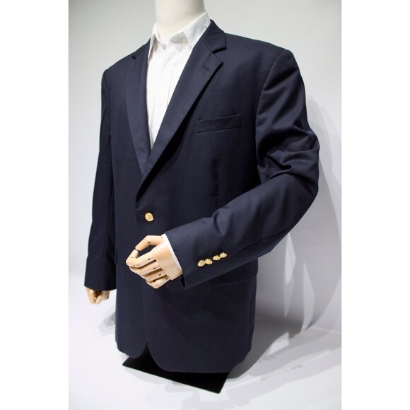 Brooks Brothers 346 Classic Navy Blue Blazer Gold Buttons 100% Wool Men Size 48L - Picture 2 of 15